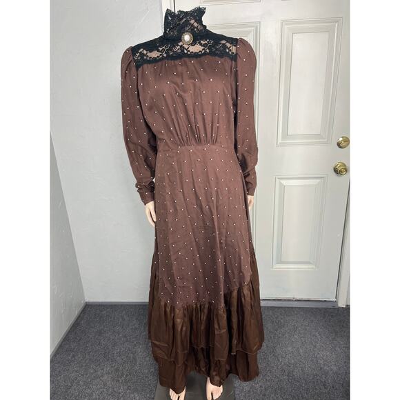 Vintage Dresses & Skirts - Vintage 60's Formal Women's Dress Embroidered Victorian Floral Maxi H18